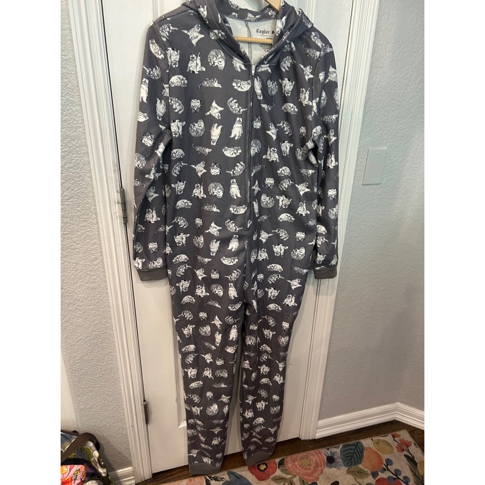 Taylor Swift Onesie Grey Meredith Olivia Cat Print Hooded Pajamas J00452 L